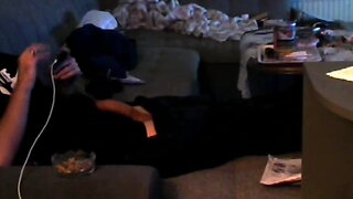 HD Spy Cam: Skinny Roommate Fucking Off on the Couch