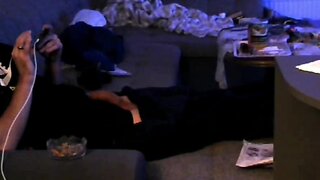 HD Spy Cam: Skinny Roommate Fucking Off on the Couch