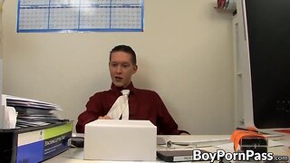 Thin office teens fuck each other in the storage room