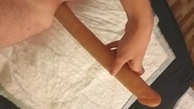 Extreme long toy in teen butt-hole.