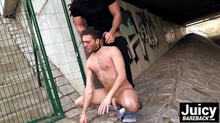Muscle Hunk Roughly Barebacks Innocent Guy Outdoors!
