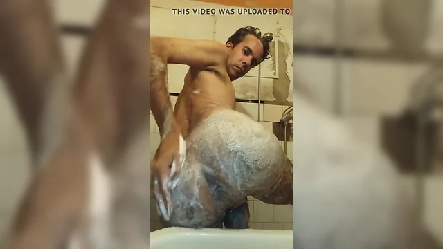 Showing my haired butt in the shower
