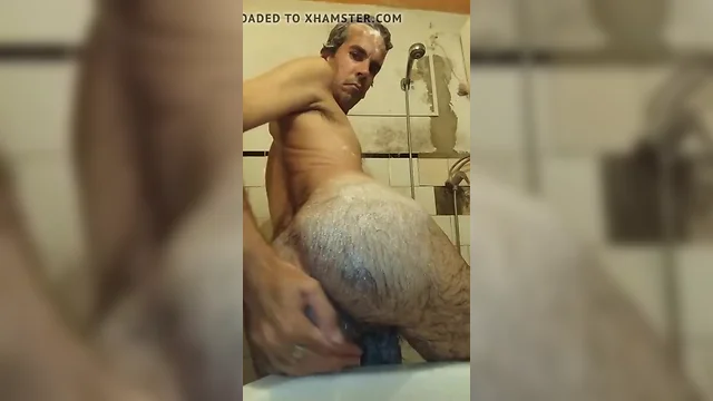 Showing my haired butt in the shower