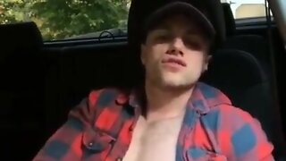 Hot country guy jerking and seed so hard in the car!