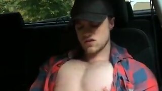 Hot country guy jerking and seed so hard in the car!
