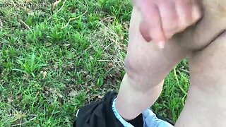 Outdoors foreskin - with jacking off