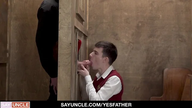Yesfather - teenager sucks mammoth priest dick in church gloryhole