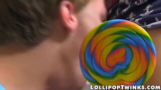 One lick on the lollipop and one lick on the boy cock
