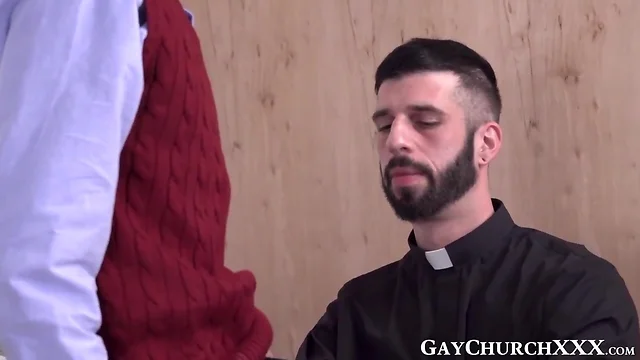 Bearded priest teases teen catholic and fucks his backside with no condoms