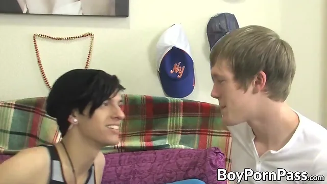 Emo teenager with necklace and piercings fucks pale teenage guy