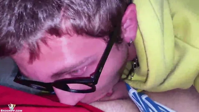 Pov boyfriend in glasses deep slurping my pecker after college