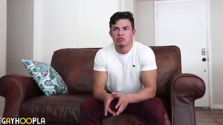 Fit ripped teenage jerks and goes up