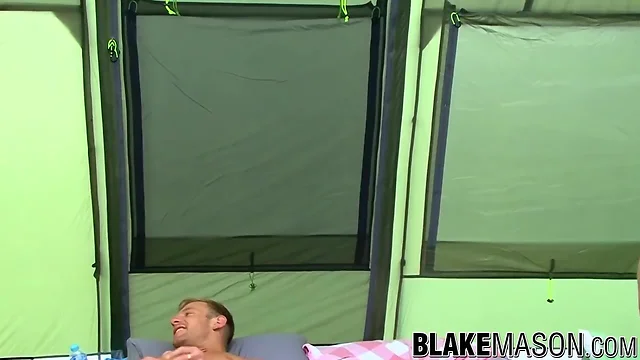 Camping friends blowjob each other in the tent