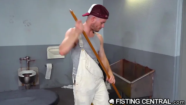 Fistingcentral janitor teaches new guy not to step on his clean floor