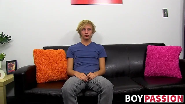 Teenager enjoys lovely interview before jacking off his large pecker