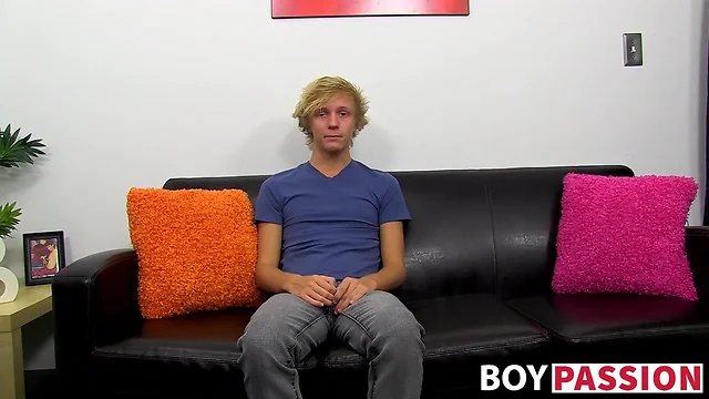 Teenager enjoys lovely interview before jacking off his large pecker