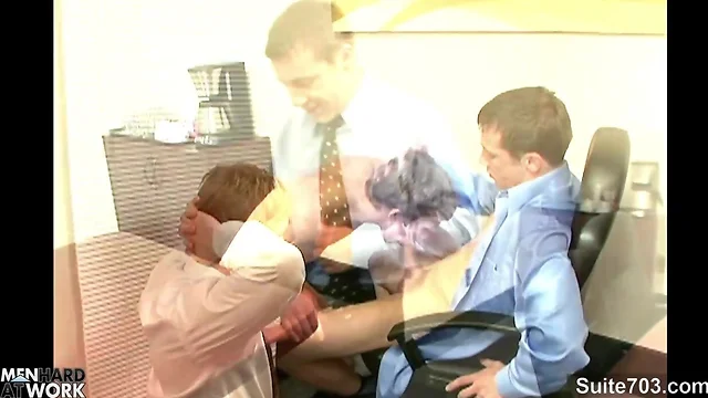 Beautiful gay gets backside nailed in the office