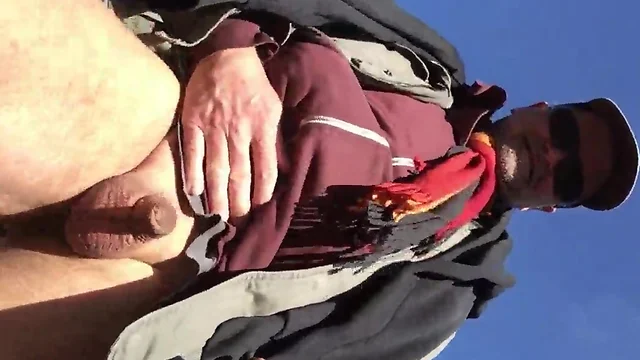 Hiking in the canyon exposing soft penis