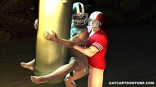 3d black football player taking a white pecker in his tight bum