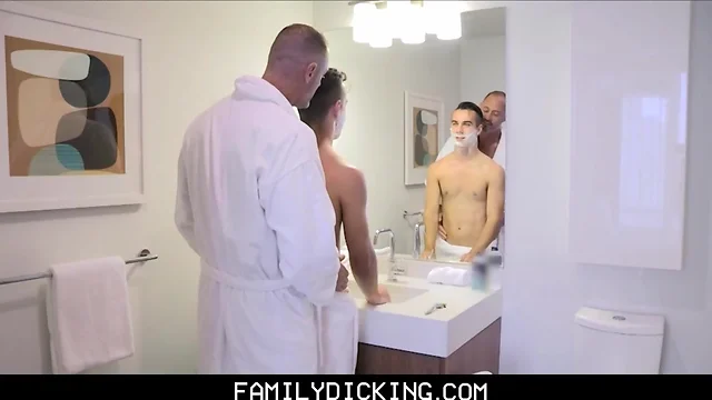 Teenager step son taught how to shave and get banged by his step grandpa