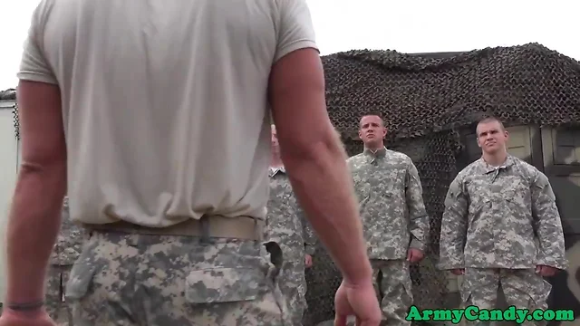 Strong military hunks buttfuck and spunk