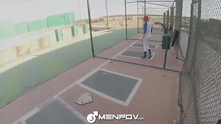 Hd menpov baseball player takes hard bat in the bum