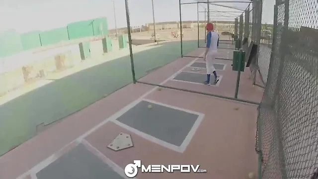 Hd menpov baseball player takes hard bat in the bum