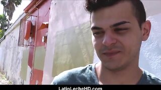 Straight teen spanish latin jock interviewed by gay guy on street has sex
