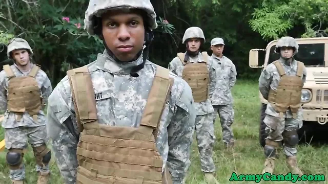 Military troop assfuck outdoors during training