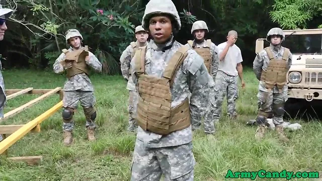 Military troop assfuck outdoors during training