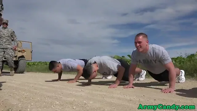 Muscled army hunks steamy outside fuck fest