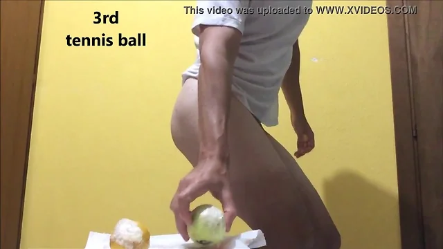 Crazy tennis ball anal insertions