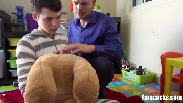 Daddy gets son a teddy bear as fuck dildo