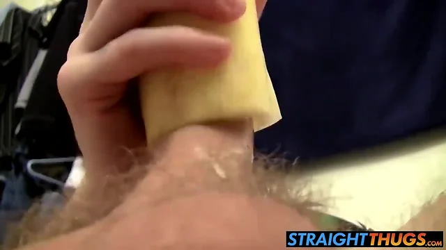 Twink Thug Jerks Off His Huge, Long Dick with Fruit!