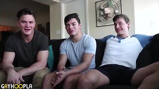2 muscular guys show an 18 year oldie how to bottom