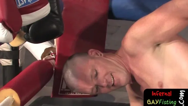 Thrilled gay boxer fisting lubed up bum