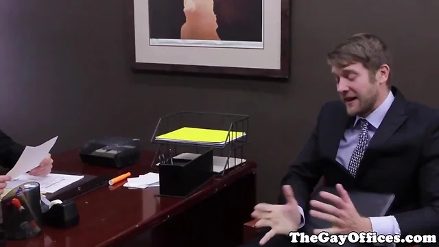 Muscle office lad seduced by his boss