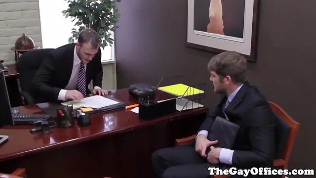 Muscle office lad seduced by his boss