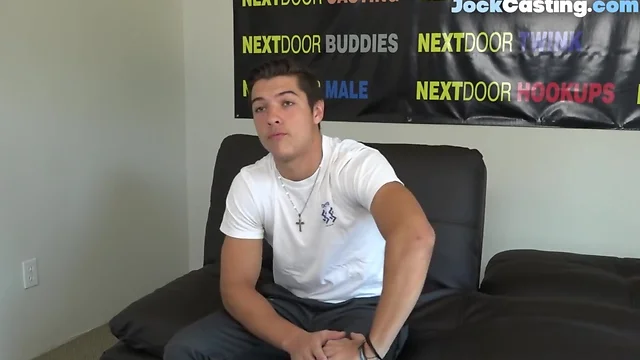Casted straight jock fucking off cock on the couch