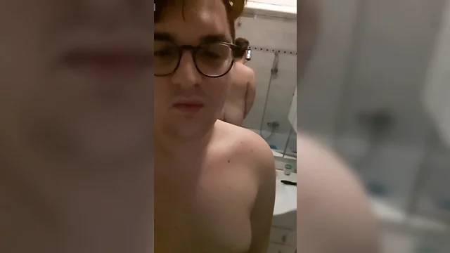 Extreme nipples stimulation on toilet