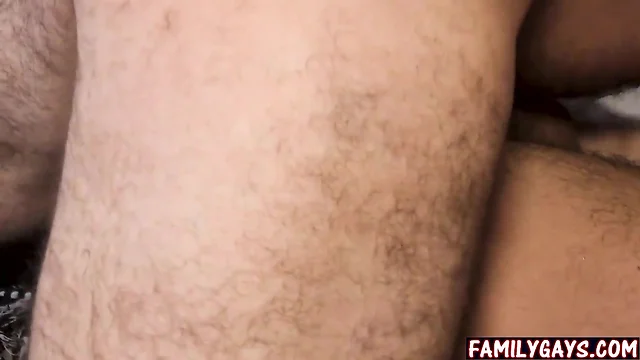 Stepson drilled by his haired gay papa bear