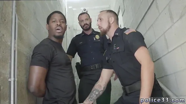 Bare dark cop gay first time drilling the white cop with some