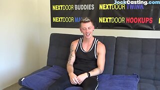 Tattooed casting jock goes up during solo session