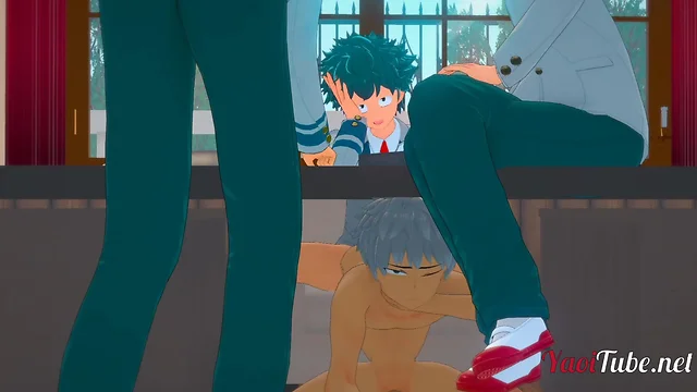 Boku no hero yaoi 3d deku fucks bakugou under the table while talking to