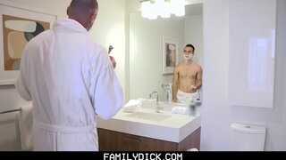 Familydick shy stepson get taught by old man to shave