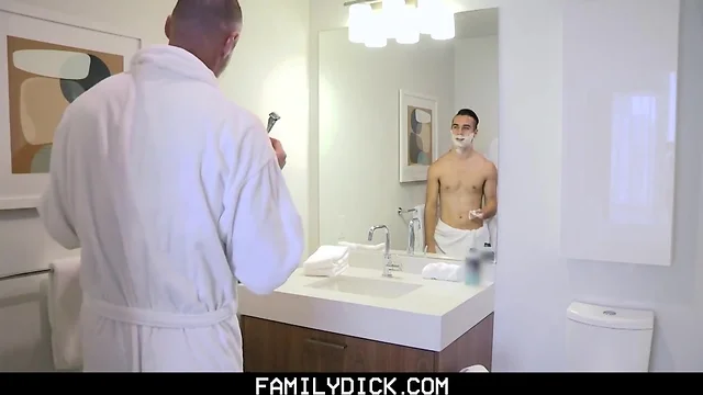 Familydick shy stepson get taught by old man to shave
