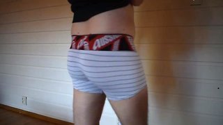 Trying on underclothes boxers thong jockstrap