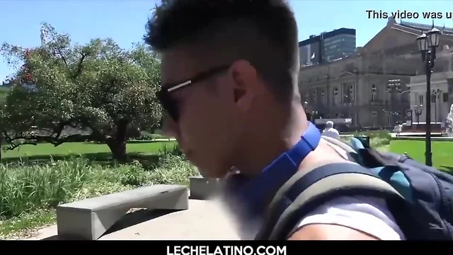 Straight latino lad on his knees sipping penis