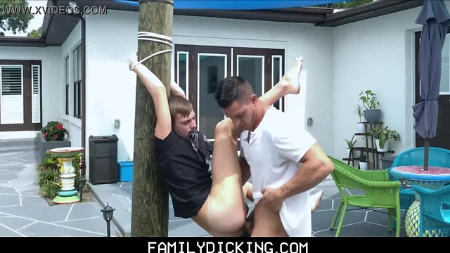 Boy nephew johnny hunter tied to tree drilled by strong stud uncle