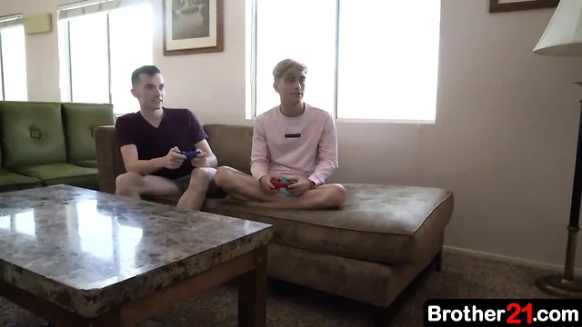 Stepbrothers spend time together playing vid games